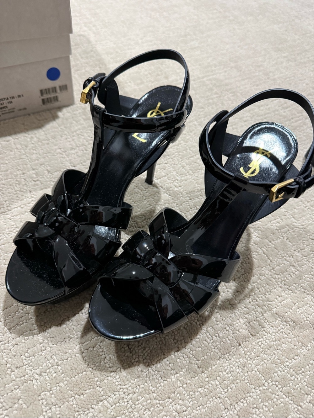 Saint Laurent Black Tribute Patent Leather Knot Sandal Heels